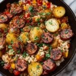Summer Sausage Skillet with Andouille and Fresh Herb Crema Recipe
