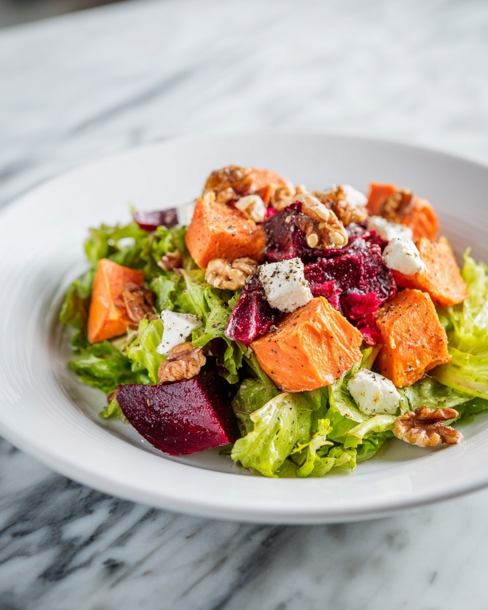 Creamy Roasted Beet Salad with Sweet Potato and Feta Recipe - Recipe Image