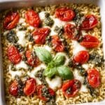One Pan Caprese Pesto Orzo Bake Recipe