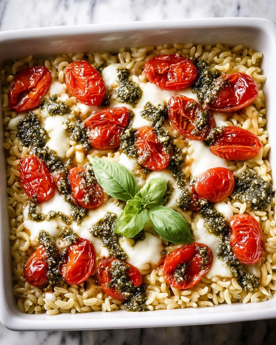 One Pan Caprese Pesto Orzo Bake Recipe