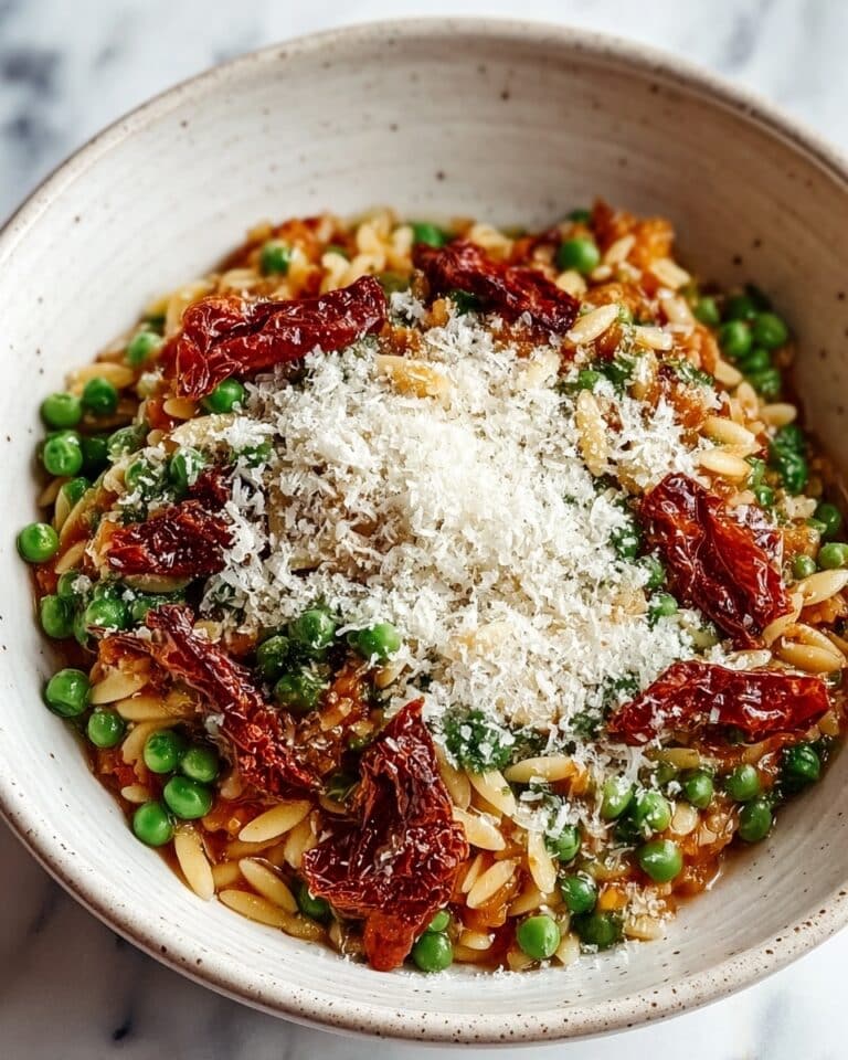 Spring Sun-Dried Tomato Orzotto with Asparagus and Snap Peas Recipe