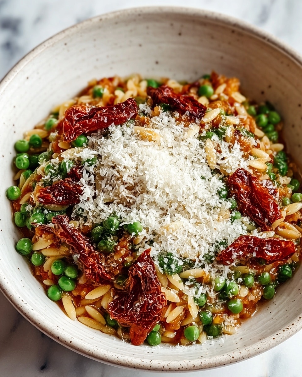 Spring Sun-Dried Tomato Orzotto with Asparagus and Snap Peas Recipe
