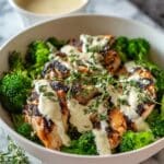 Grilled Chicken & Broccoli Bowls with Creamy Garlic Sauce Recipe