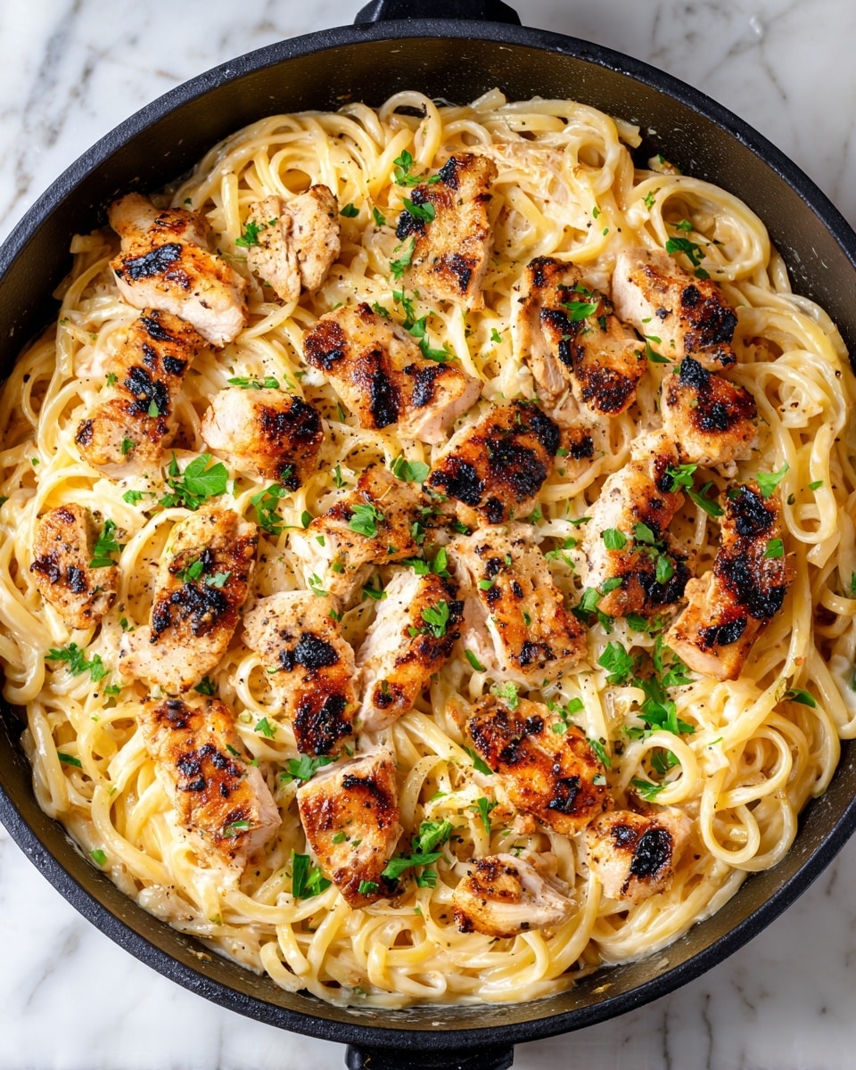 Garlic Butter Chicken Bites with Savory Creamy Parmesan Pasta Recipe - Recipe Image