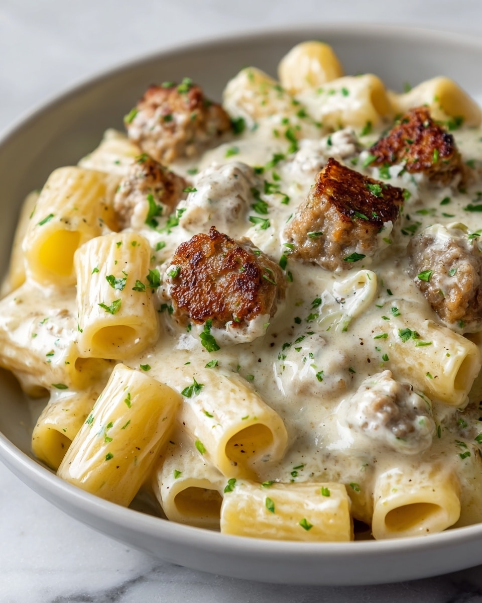 Garlic Sausage Alfredo Rigatoni Recipe - Recipe Image