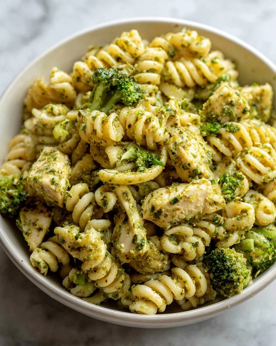 One Pan Creamy Pesto Chicken & Broccoli Pasta Recipe - Recipe Image