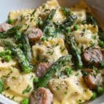 Asparagus Ravioli with Sausage and Peas Recipe
