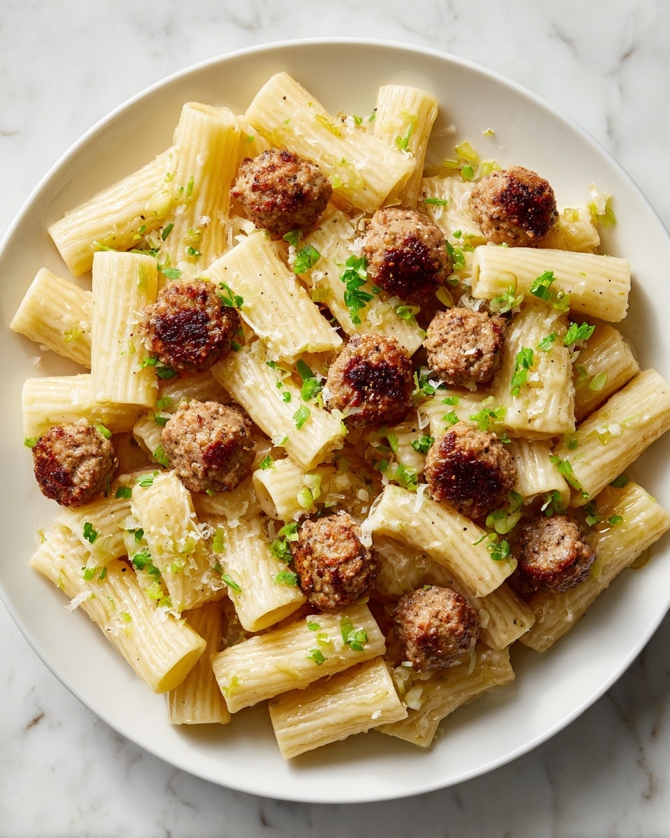 Creamy Garlic Sausage Alfredo Rigatoni Recipe - Recipe Image