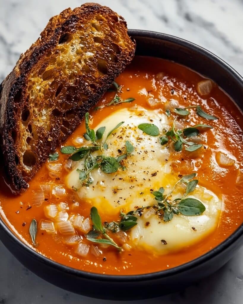 Tomato Soup with Cheese and Onion Toast Recipe