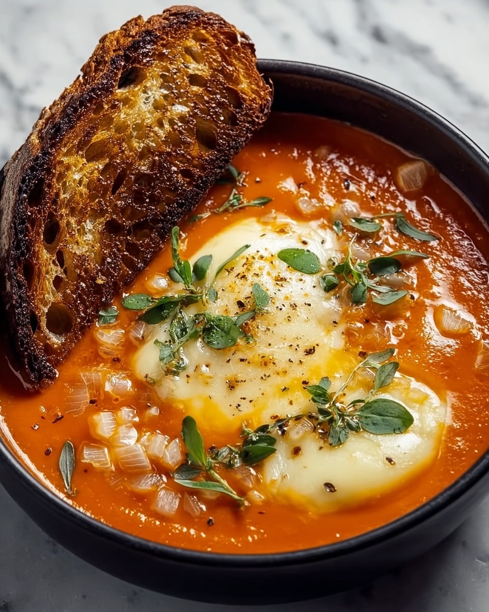 Tomato Soup with Cheese and Onion Toast Recipe