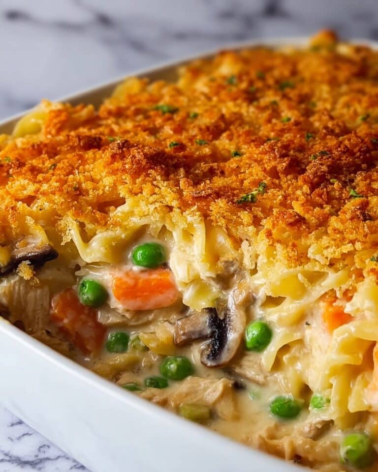 Creamy Chicken Noodle Casserole with Mushrooms, Carrots, and Cheddar Recipe