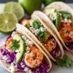 Shrimp Tacos with Cilantro-Lime Sauce and Fresh Toppings Recipe