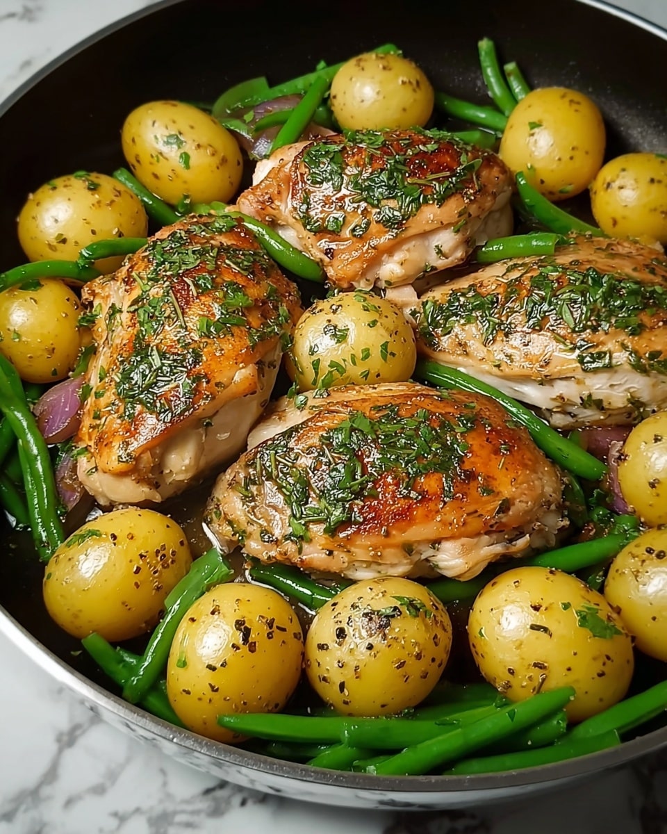 One-Pan Garlic Herb Chicken with Potatoes & Green Beans Recipe