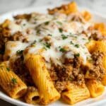Creamy Cheesy Garlic Butter Rigatoni with Savory Beef Recipe