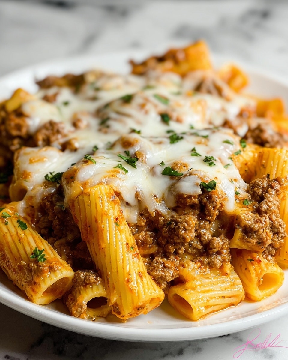 Creamy Cheesy Garlic Butter Rigatoni with Savory Beef Recipe