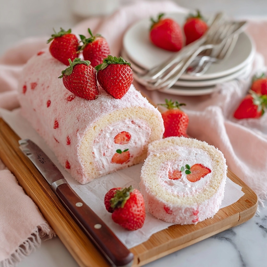 Strawberry Cake Roll with Edible Design and Strawberry Cream Filling Recipe - Recipe Image