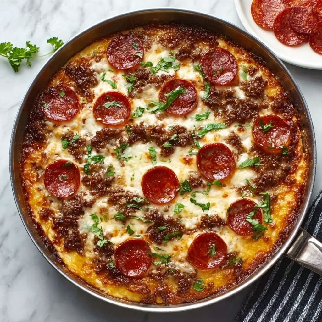 Crustless Pizza with Ground Turkey, Cheddar, and Pepperoni Recipe - Recipe Image