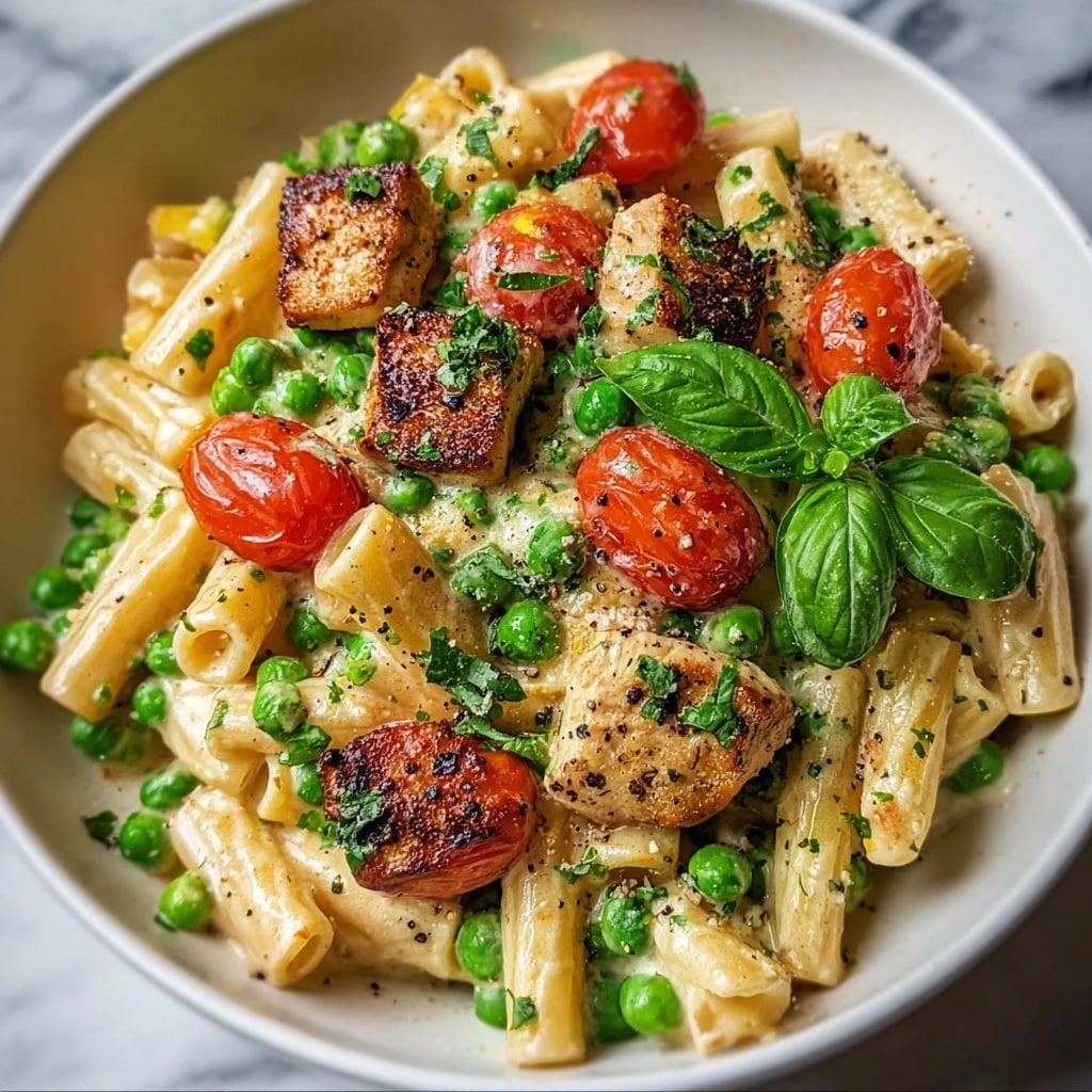 Creamy Chicken and Pea Carbonara Pasta Recipe - Recipe Image