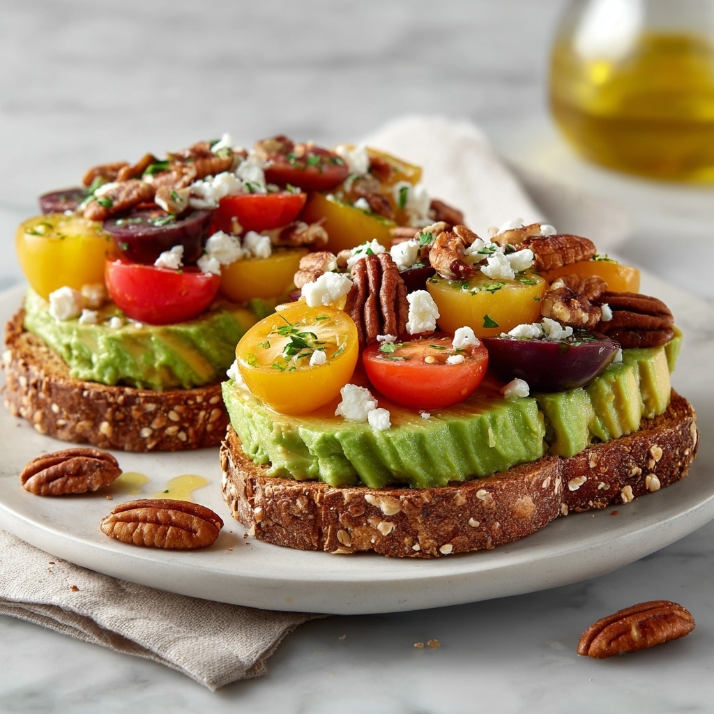 Avocado Toast with Feta, Cherry Tomatoes, Cranberries, and Walnuts Recipe - Recipe Image