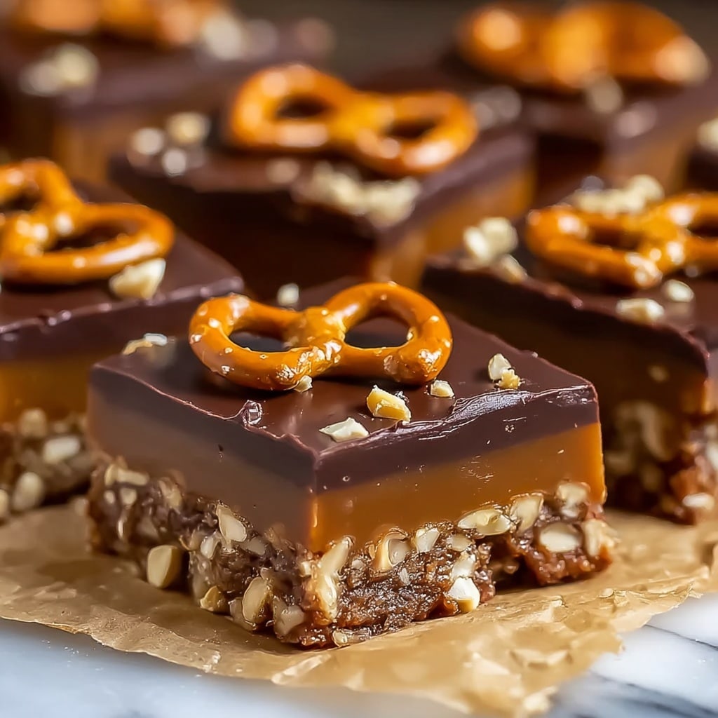 Chocolate Caramel Peanut Butter Pretzel Bars Recipe - Recipe Image