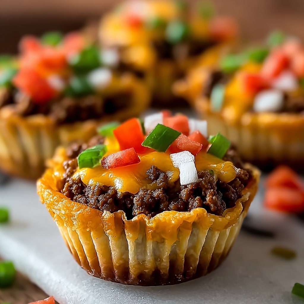 Mini Taco Cupcakes with Zesty Ground Beef and Cheese Recipe - Recipe Image