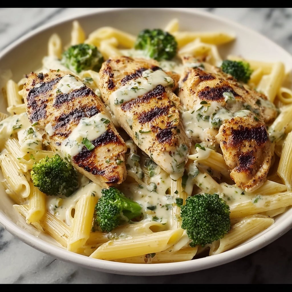 Tuscan Chicken with Creamy Broccoli Alfredo Penne Recipe - Recipe Image