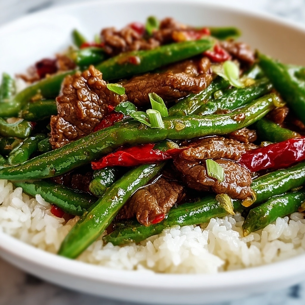 Spicy Garlic Beef Stir-Fry with Green Beans and Rice Recipe - Recipe Image