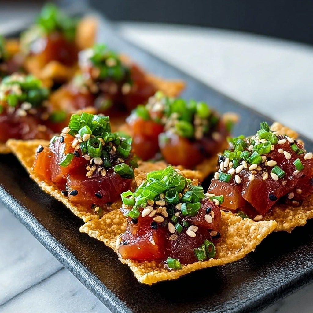 Spicy Tuna Tartare on Crispy Wonton Chips Recipe - Recipe Image