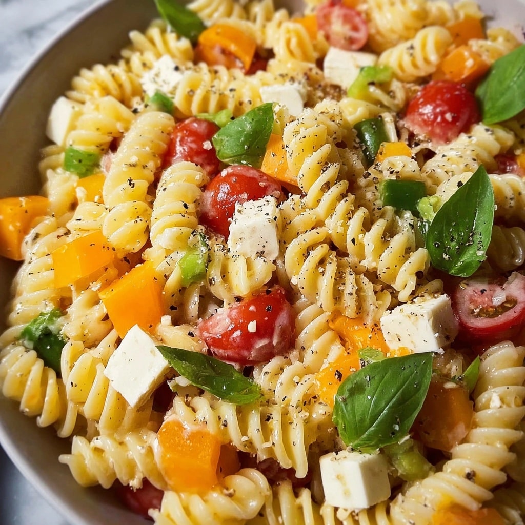 Vegetable Pasta Salad with Cherry Tomatoes, Cucumber, and a Creamy Vinaigrette Recipe - Recipe Image