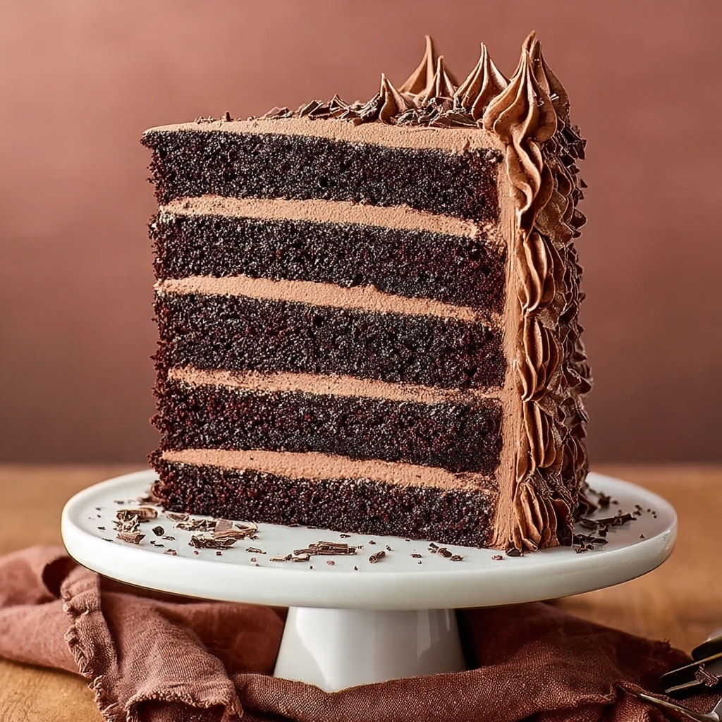 Decadent Chocolate Cake with Rich Chocolate Buttercream and Elegant Decorations Recipe - Recipe Image