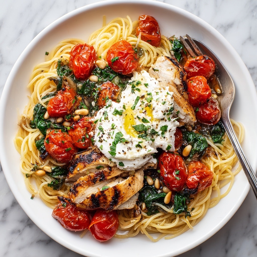 Chicken Spaghetti with Burrata and Lemon Butter Garlic Sauce Recipe