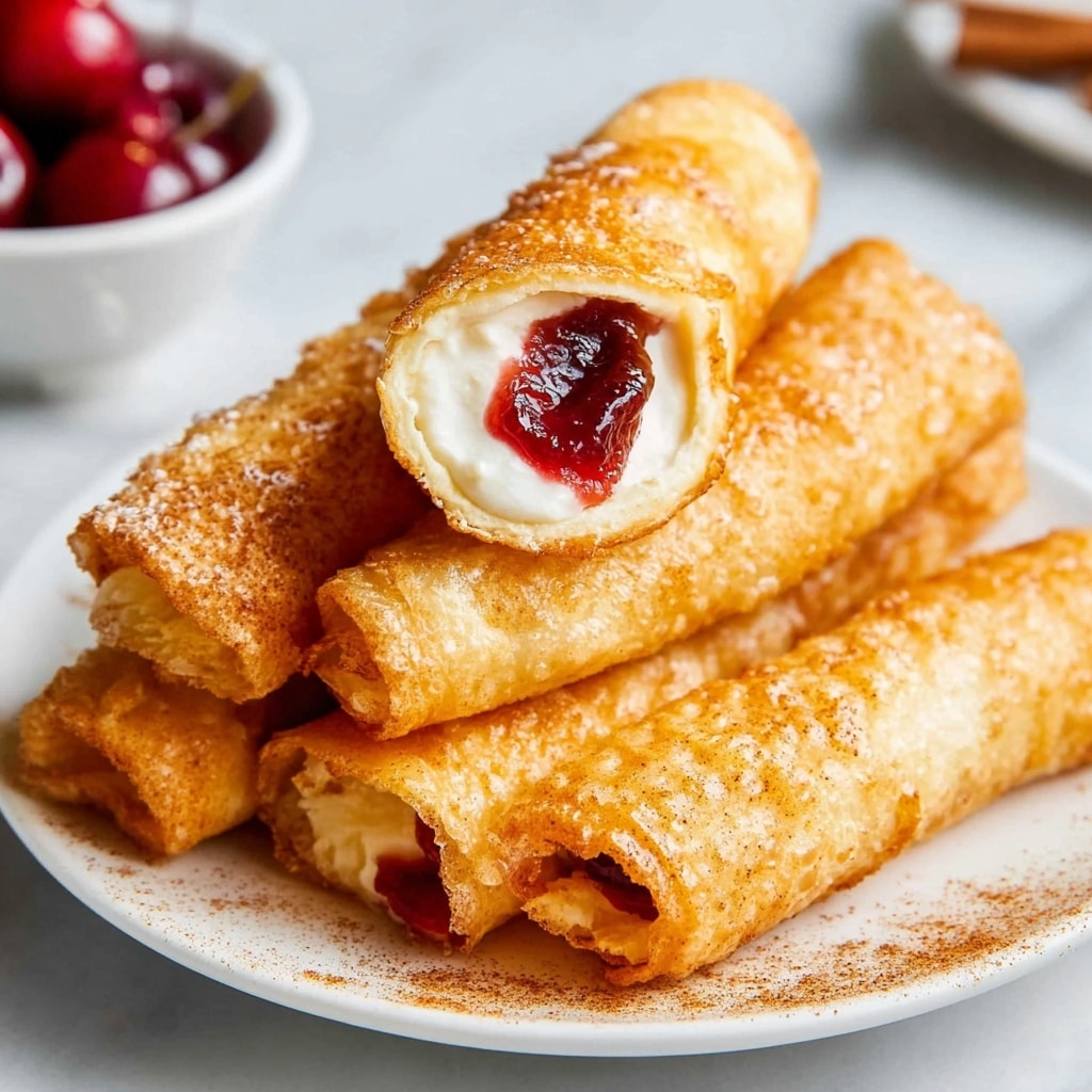 Cherry Cheesecake Egg Rolls with Cinnamon Sugar and Graham Cracker Topping Recipe - Recipe Image
