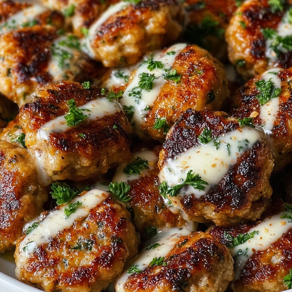 Garlic Butter Parmesan Chicken Bites with Creamy Herb Sauce Recipe - Recipe Image