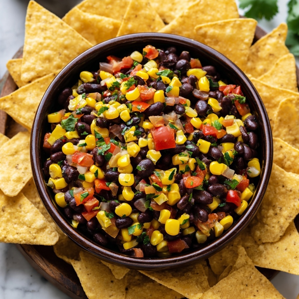 Black Bean and Corn Salsa with Tortilla Chips Recipe - Recipe Image