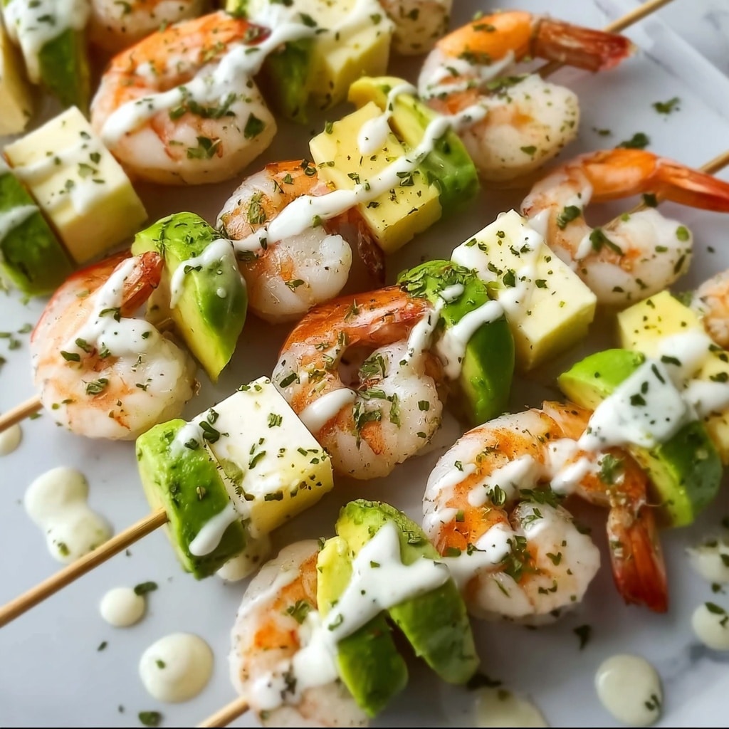 Shrimp and Avocado Skewers with Lime Dressing Recipe - Recipe Image