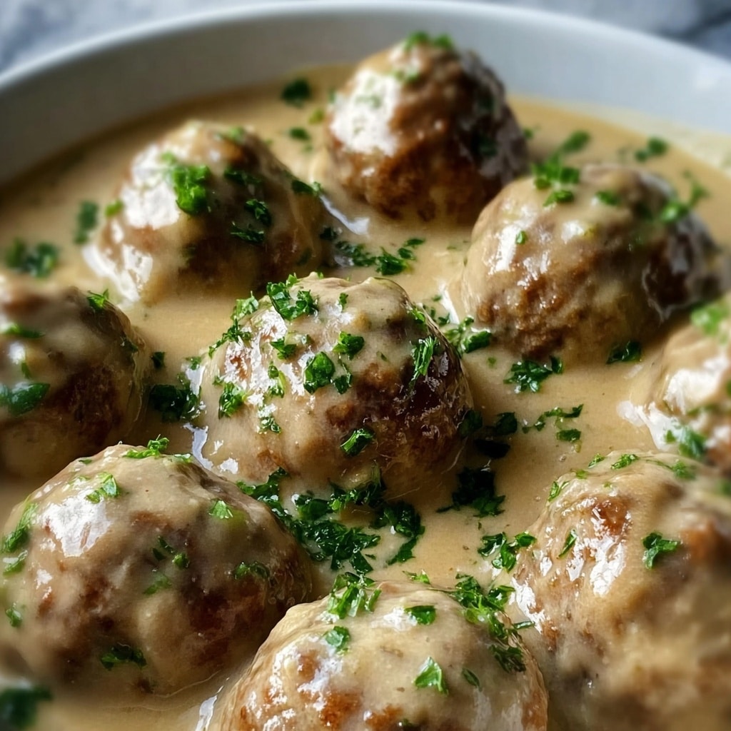 Creamy Swedish Meatballs with Rich Onion and Parmesan Sauce Recipe - Recipe Image
