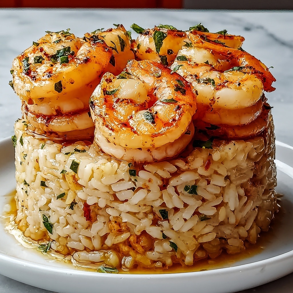 Garlic Butter Shrimp and Rice Stack Recipe - Recipe Image