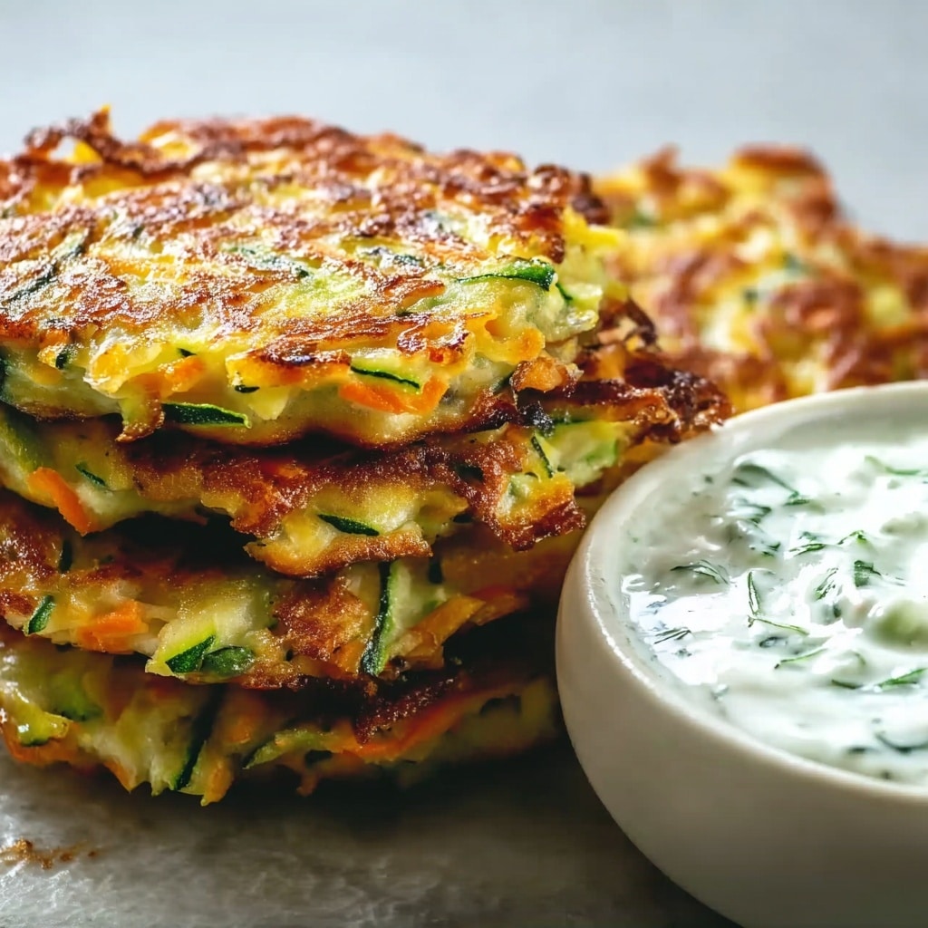 Crispy Vegetable Fritters with Creamy Garlic Tzatziki Recipe - Recipe Image