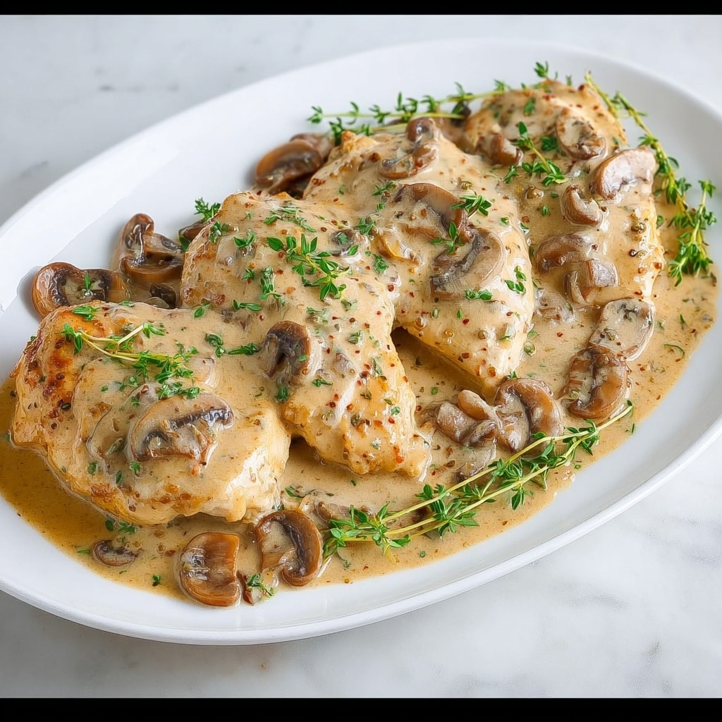 Chicken and Mushroom Skillet in a Creamy Asiago and Mustard Sauce Recipe