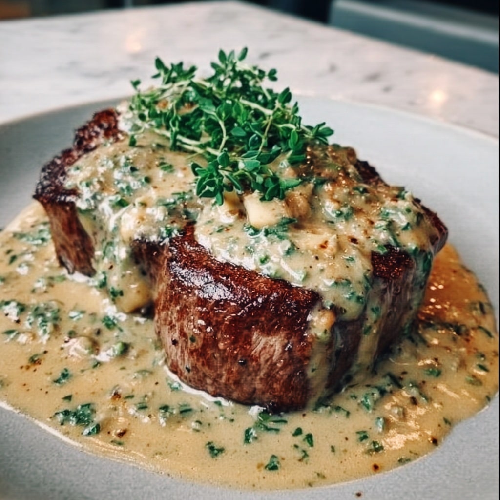 Juicy Steak with Creamy Garlic Sauce Recipe