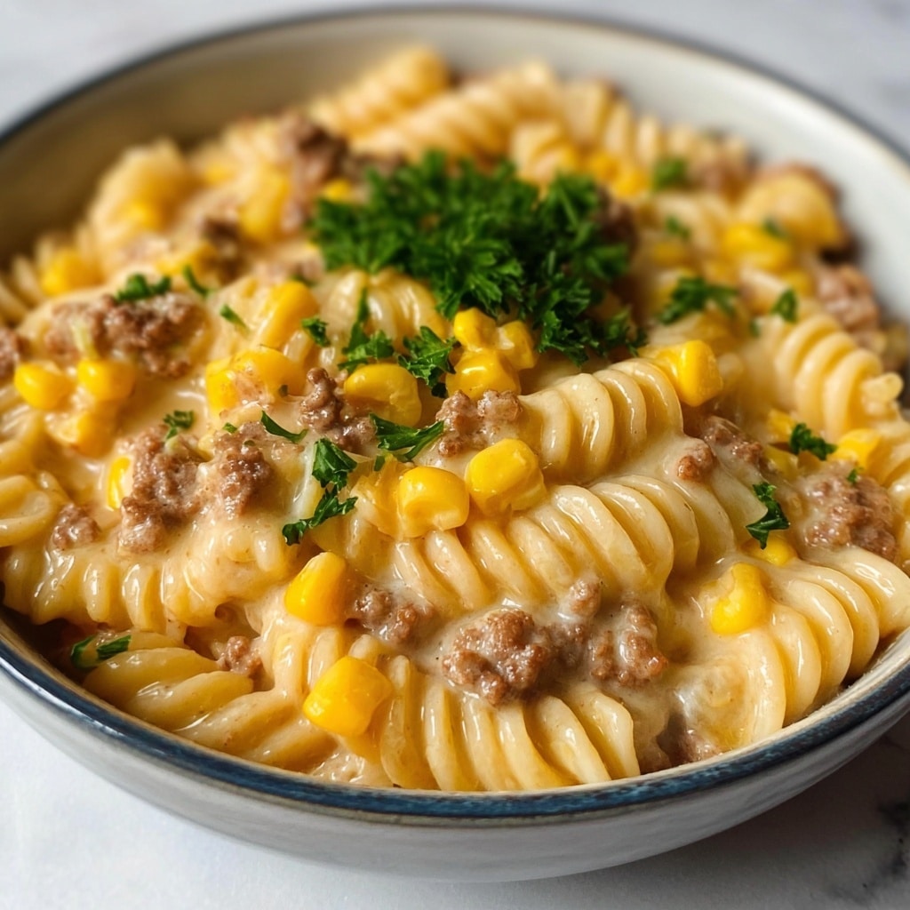 Loaded Cheddar Ranch Beef and Sweet Corn Rotini Bake Recipe