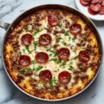 Crustless Pizza with Ground Turkey, Cheddar, and Pepperoni Recipe