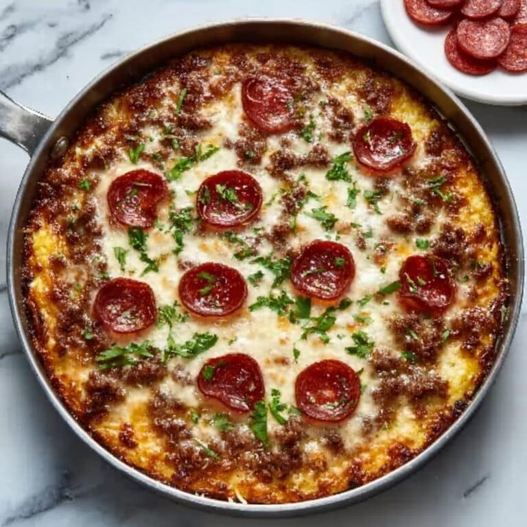 Crustless Pizza with Ground Turkey, Cheddar, and Pepperoni Recipe