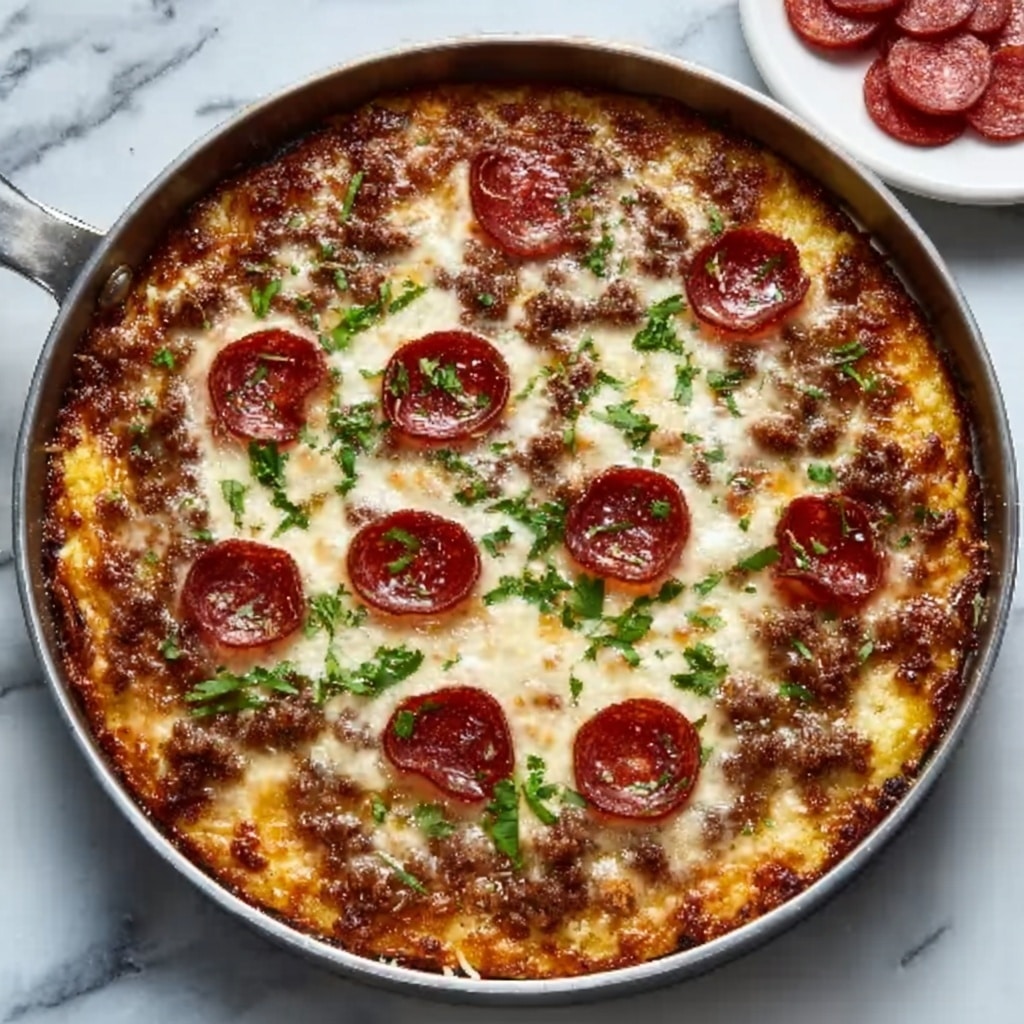 Crustless Pizza with Ground Turkey, Cheddar, and Pepperoni Recipe