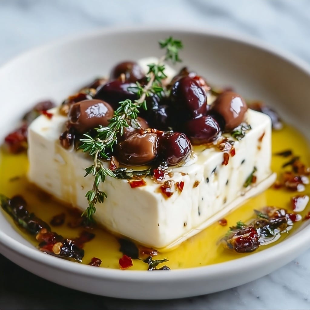 Baked Feta with Olives and Sun-Dried Tomatoes Recipe - Recipe Image