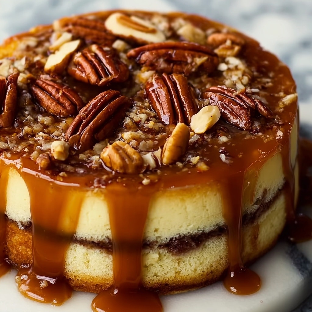 Pecan Caramel Cinnamon Roll Cream Cheese Pound Cake Recipe - Recipe Image
