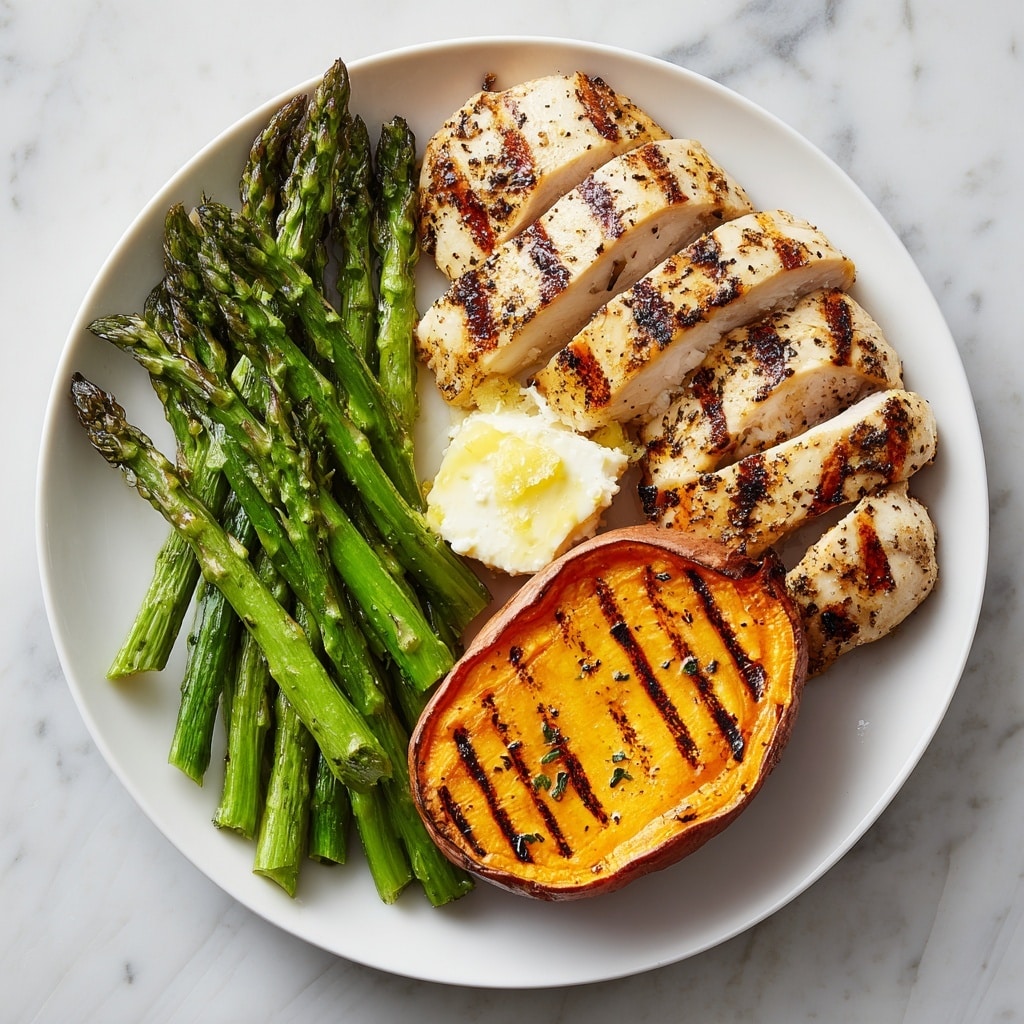 Garlic Herb Chicken with Roasted Sweet Potato & Asparagus Recipe