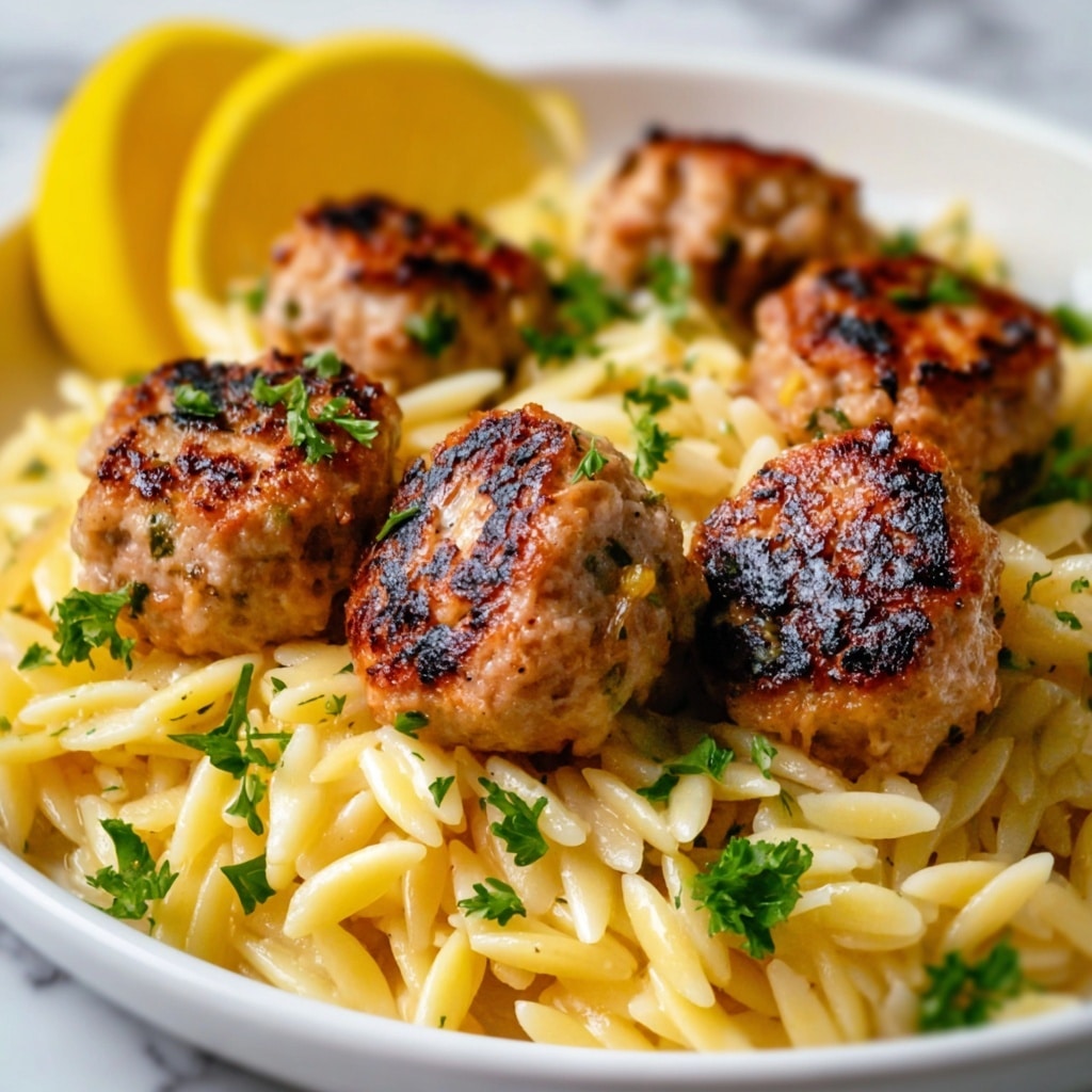 Greek Chicken Meatballs with Lemon Orzo Recipe - Recipe Image