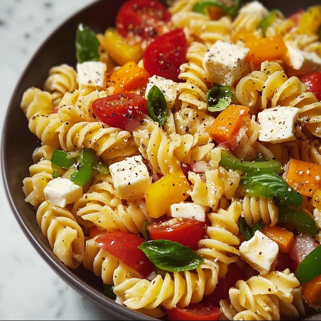Vegetable Pasta Salad with Cherry Tomatoes, Cucumber, and a Creamy Vinaigrette Recipe - Recipe Image