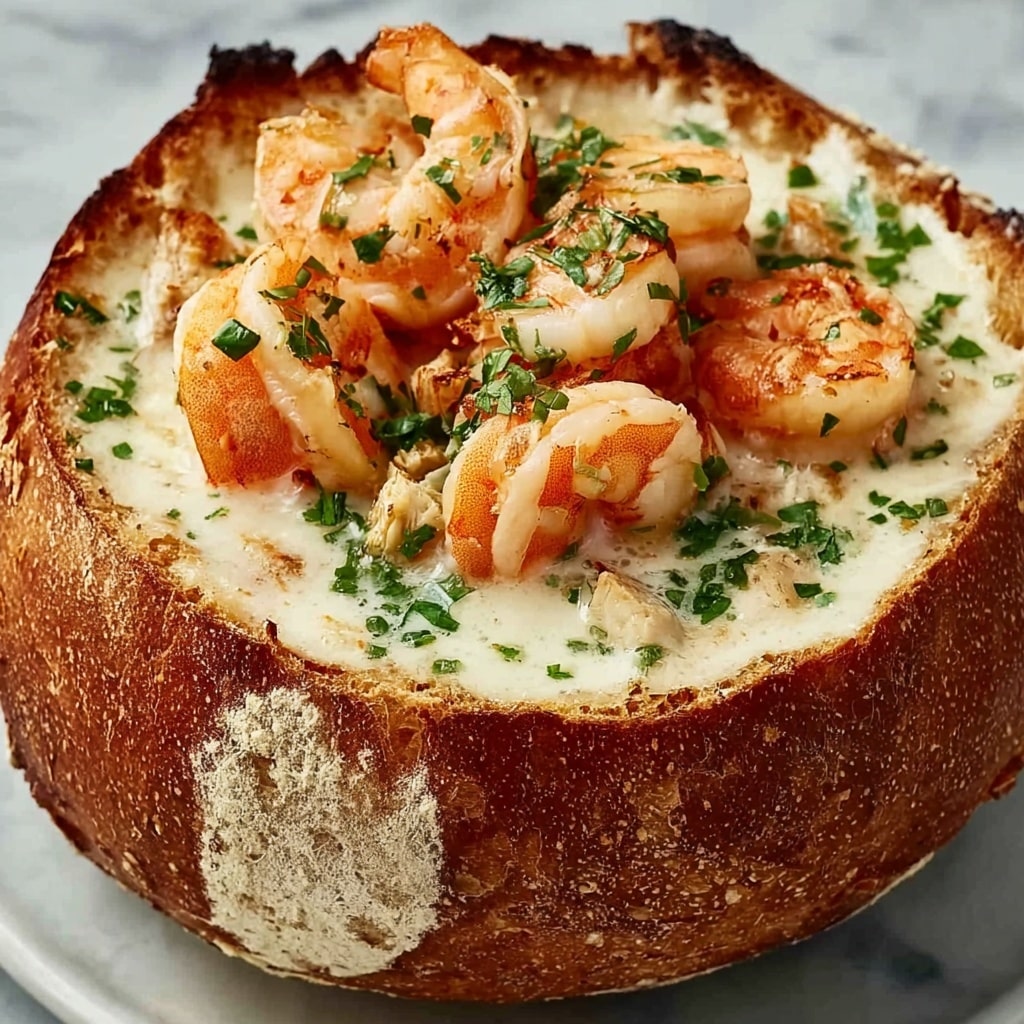 Savory Stuffed Seafood Bread Bowl Recipe - Recipe Image